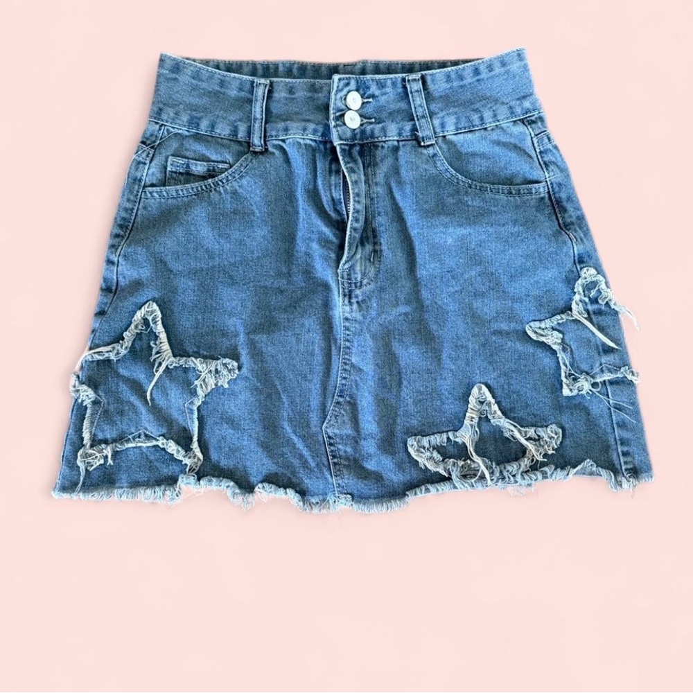 ROMWE Distressed Star Denim Mini Skirt